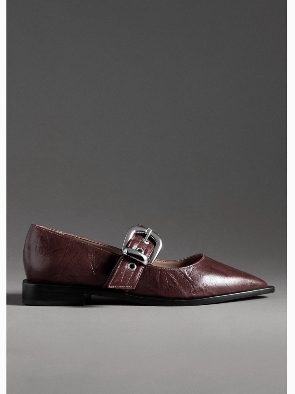NWT MAEVE by ANTHROPOLOGIE Pointed-Toe Mary Jane Flats-Bordeaux Sz 36/5-5.5